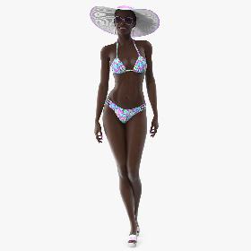 3D Dark Skinned Bikini Girl Standing Pose